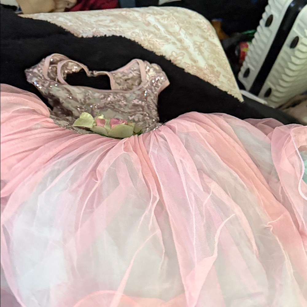 Elegant Pink Kids Dress with Floral Details